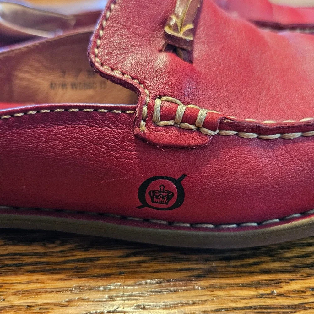 Born Red Leather Casual Slip On Comfort Driving Mules Loafers Womens‎ 7M Mocs